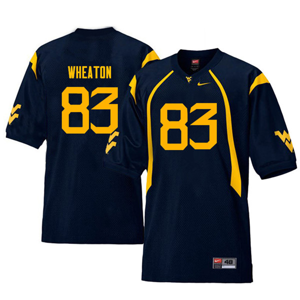 Men #83 Bryce Wheaton West Virginia Mountaineers Throwback College Football Jerseys Sale-Navy - Click Image to Close